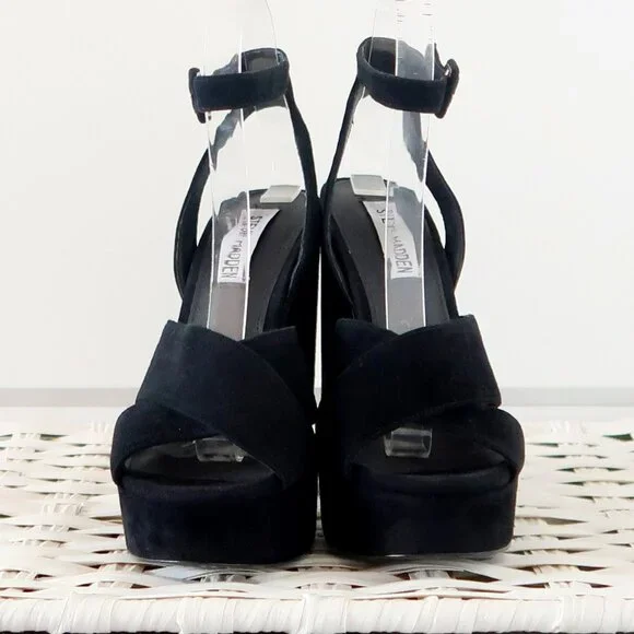 Steve Madden Jodi Black Suede Leather Platform Ankle Strap High Heel Sandals 7 - Picture 9 of 14